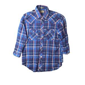 Vintage Outlaw Western Wear Shirt Long Sleeve Button Up Pearl Snap Large Plaid